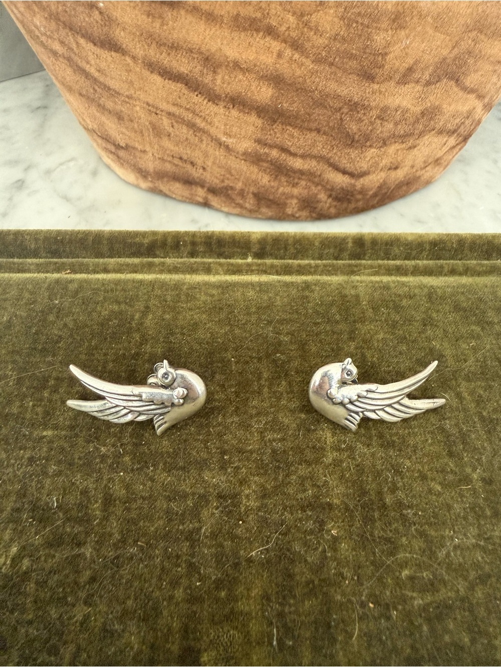Taxco Los Castillo Vintage Bird Dove Sterling Silver Stud Earrings